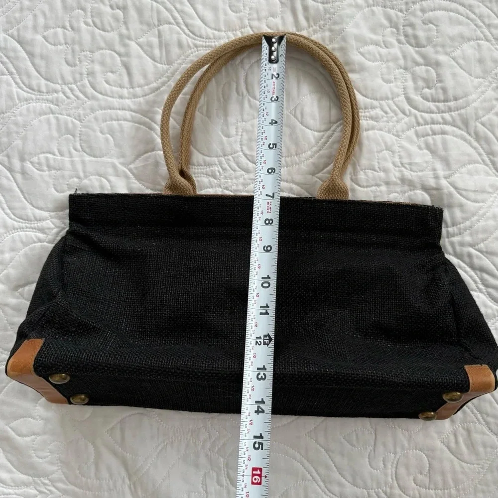 Vtg Davey’s‎ Hard to Find Black Rattan Leather Trim Carpenter’s Bag Handbag EUC